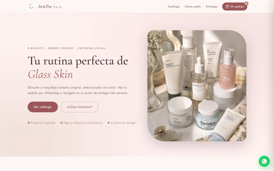 Página de inicio de la tienda en línea de Ariztru Skin