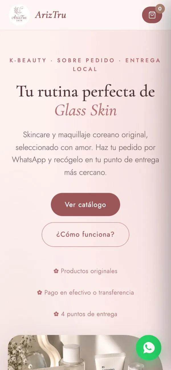 Versión móvil de la tienda en línea de Ariztru Skin