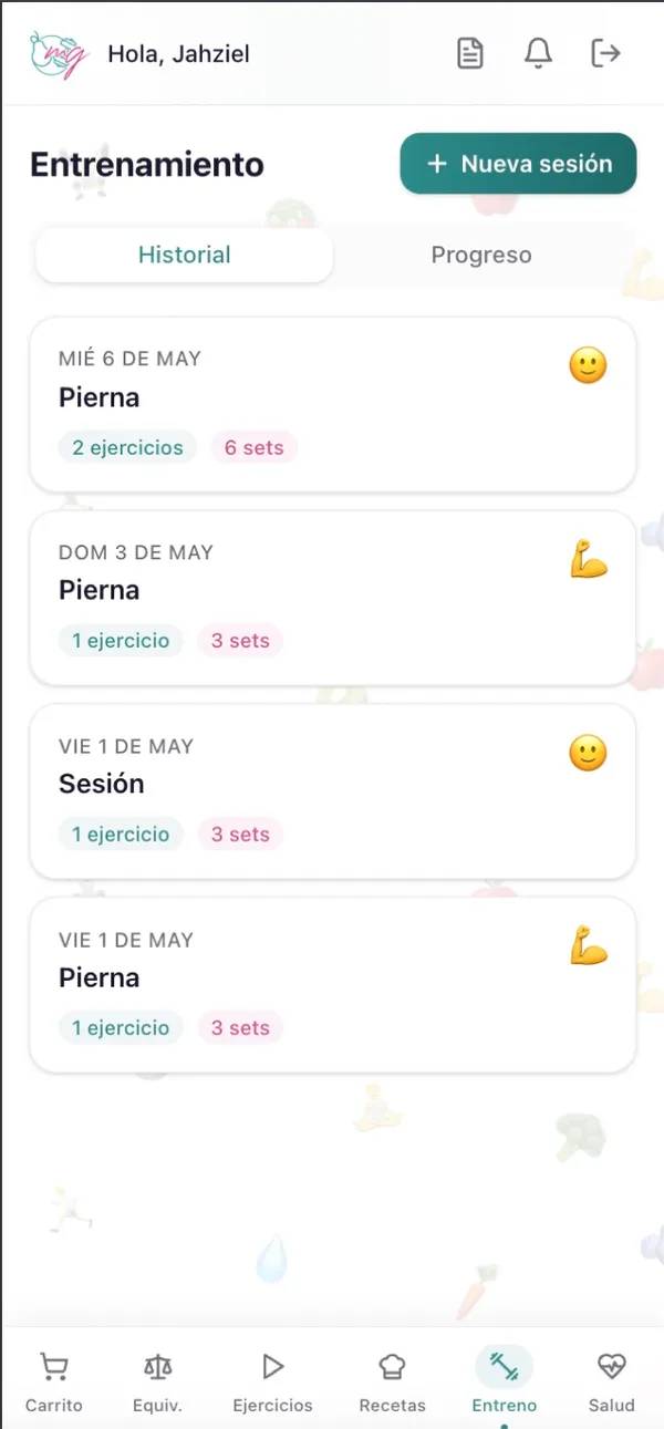 App de pacientes: historial de entrenamientos
