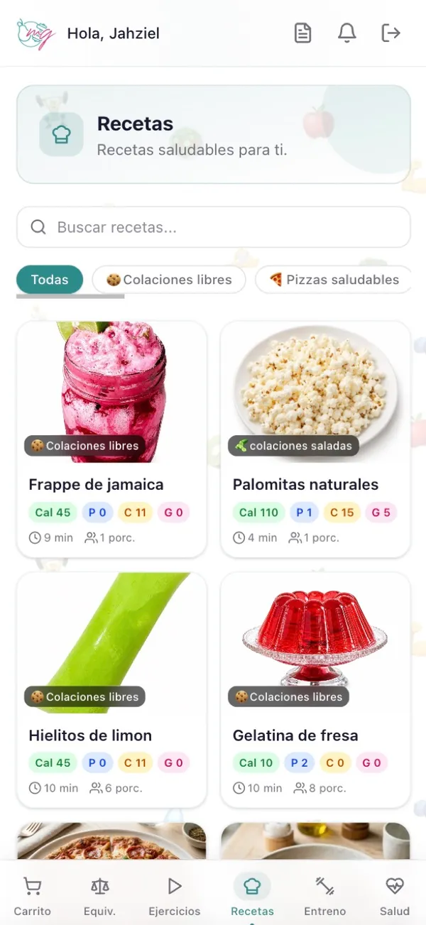 App de pacientes: recetas saludables con información nutrimental