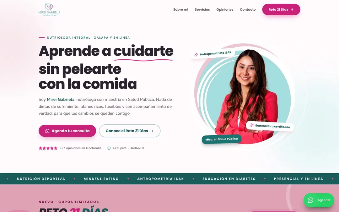 Sitio de Mirei Gabriela, nutrióloga en Xalapa