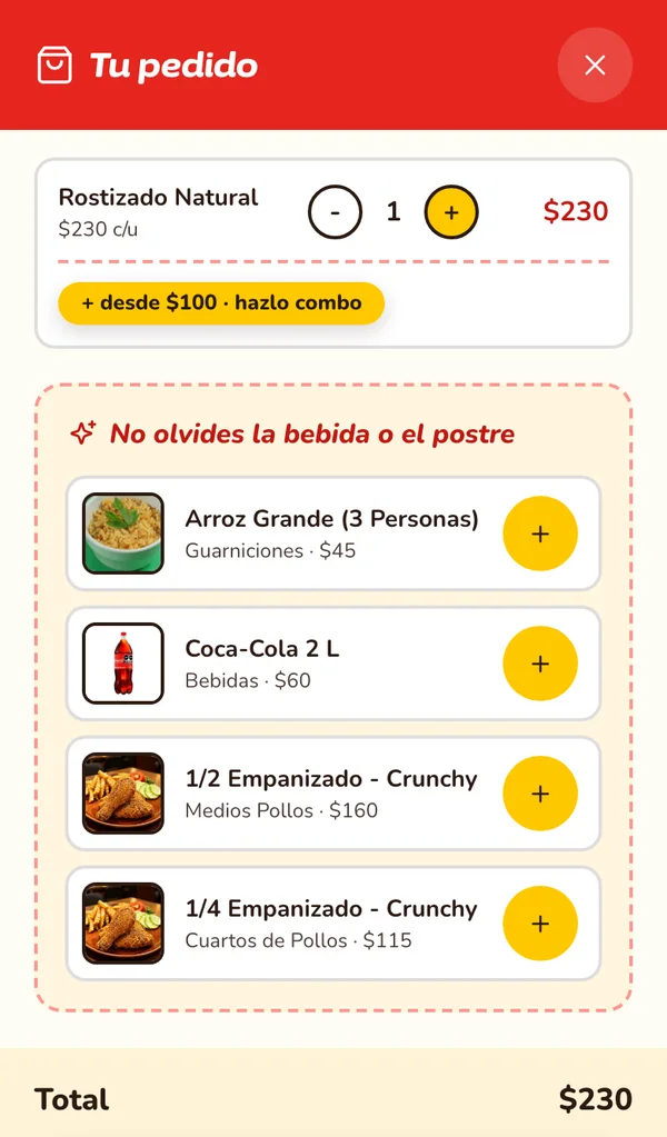 Sugerencia de upselling antes de confirmar el pedido